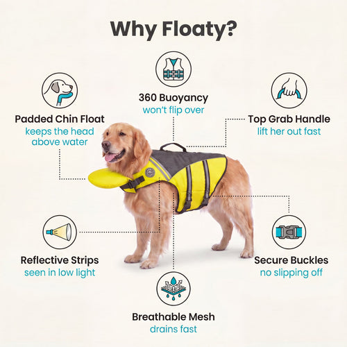 Pawfloaty - dog life jacket with head rest